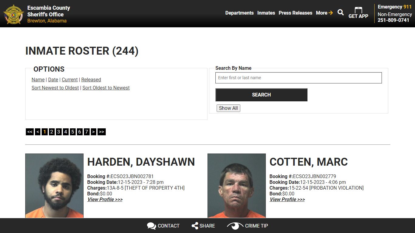 Inmate Roster (252) - Escambia County Sheriff, AL