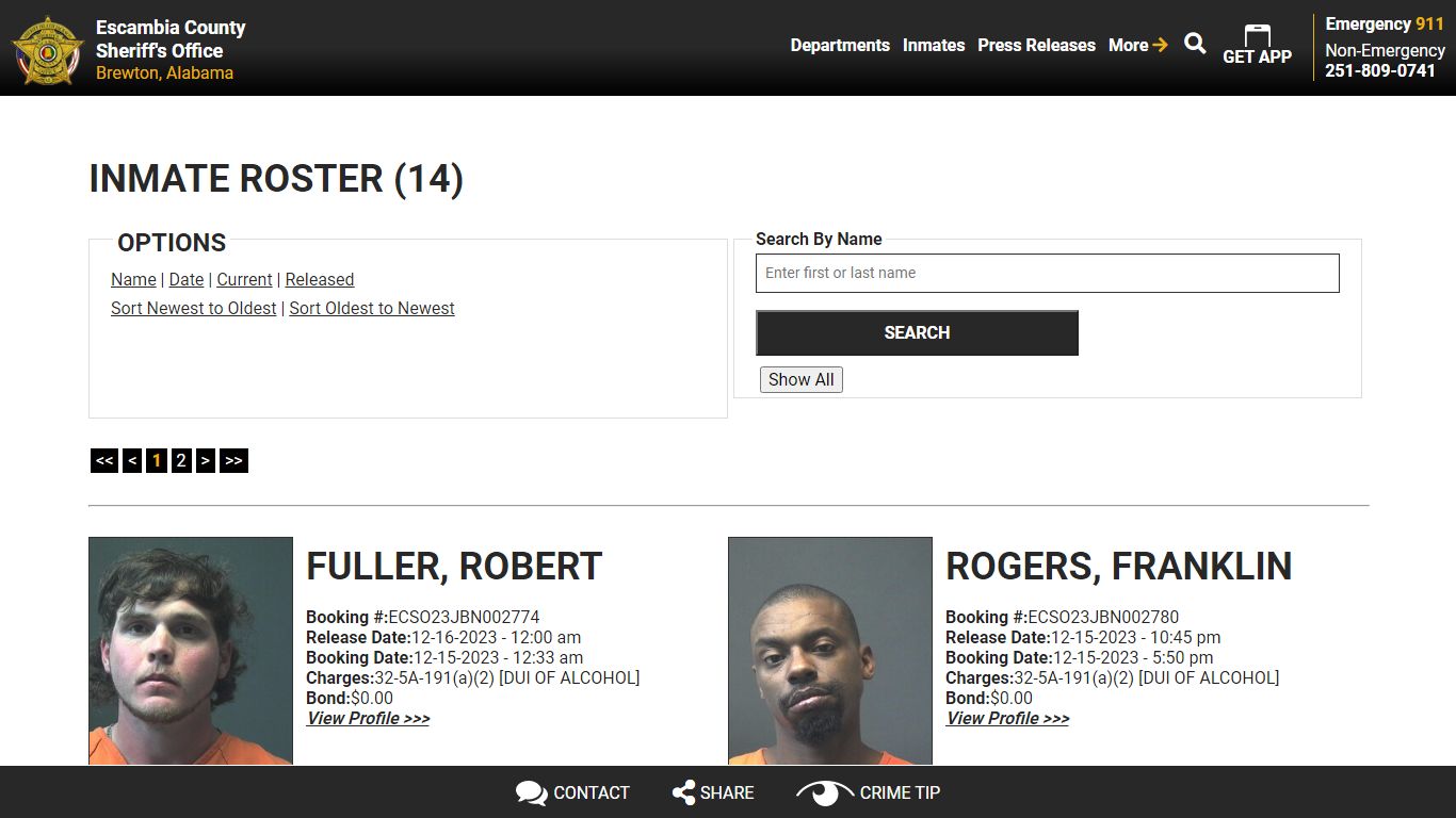 Inmate Roster (18) - Escambia County Sheriff, AL