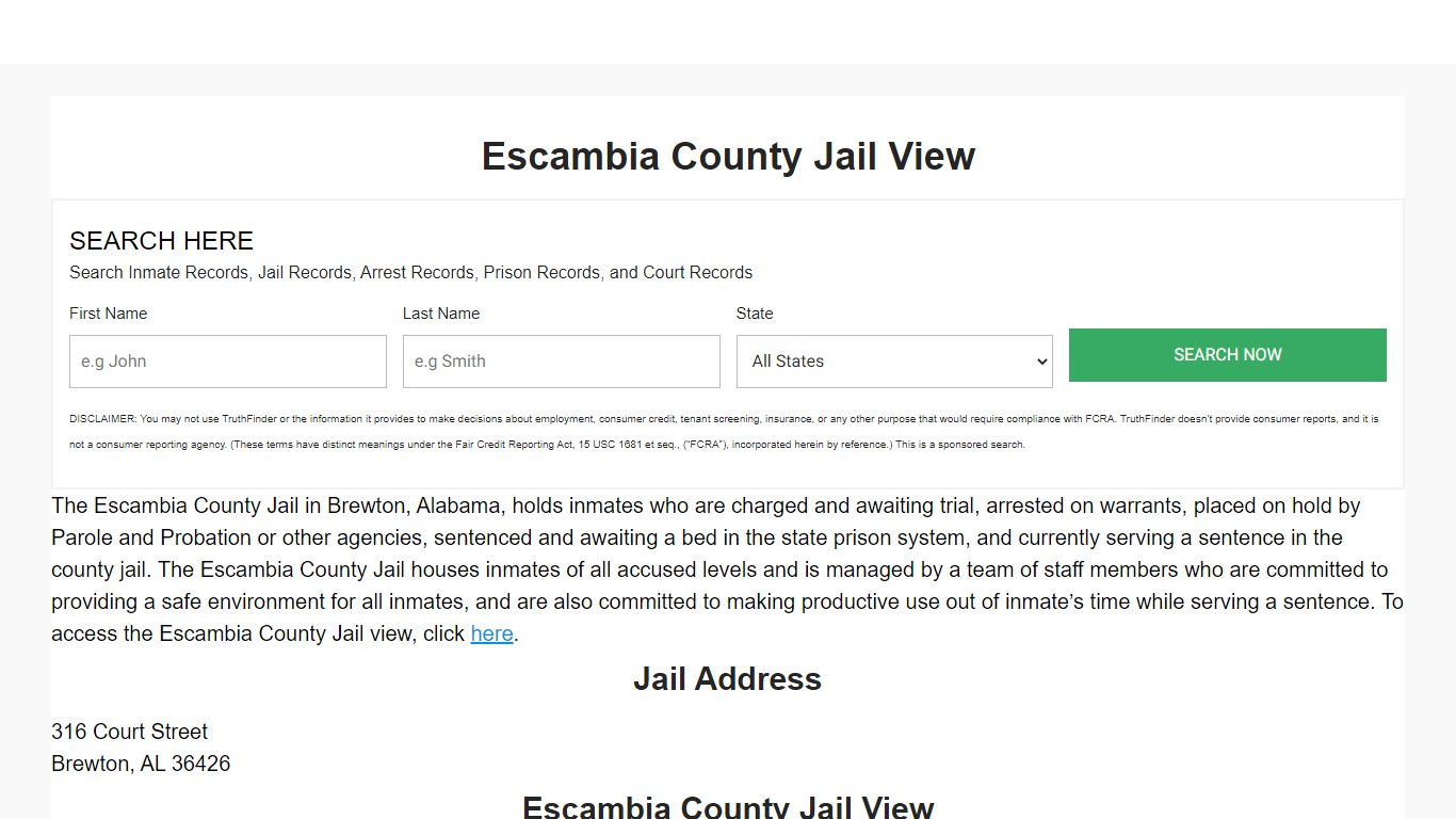Escambia County Jail View - Alabama Inmate Search